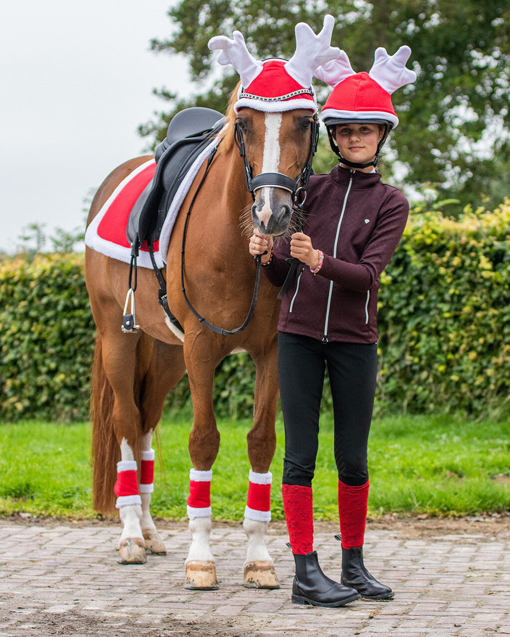young rider & horse in inky dinky festive riding gear