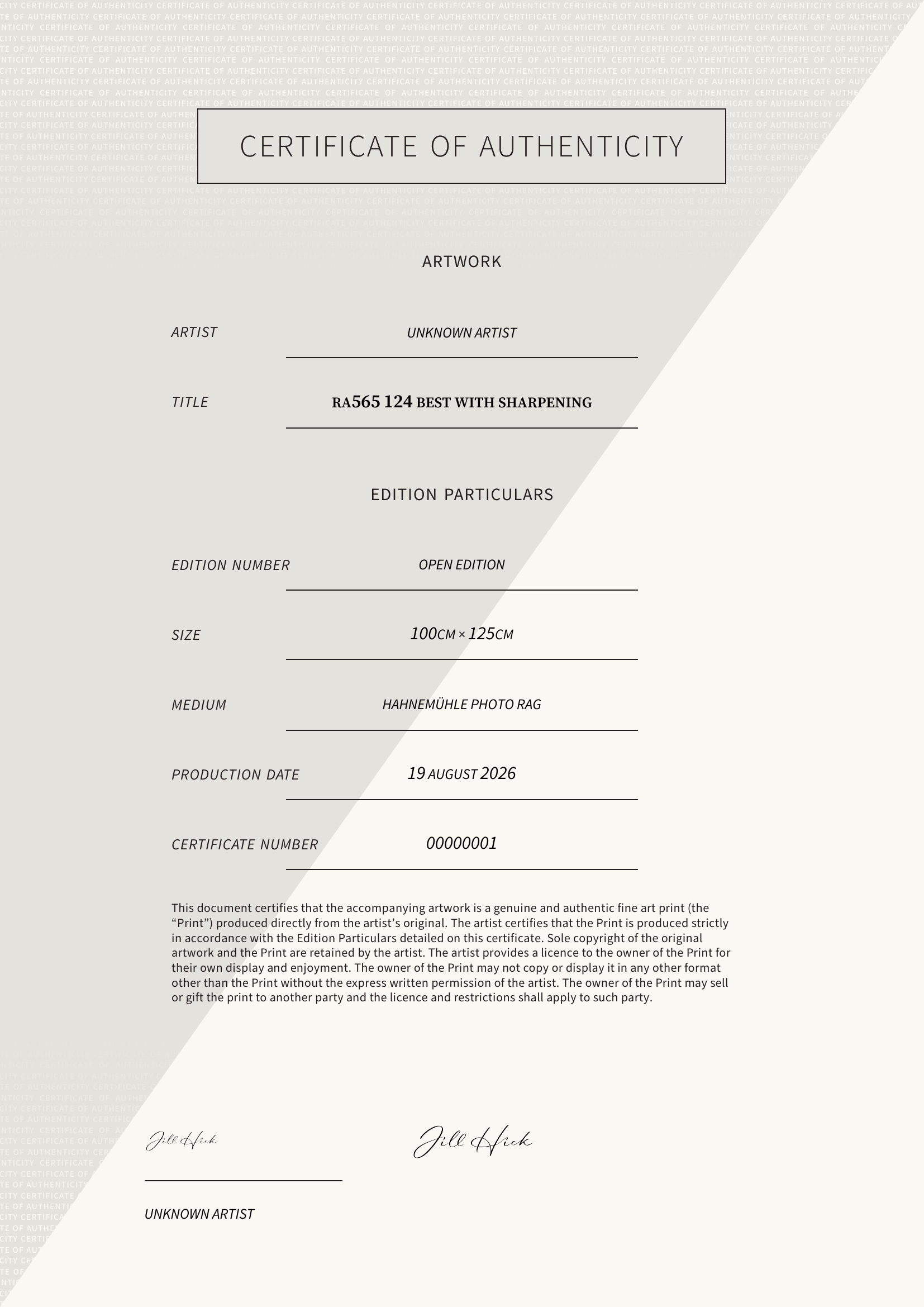 RA565 124 best with sharpening — Certificate of Authenticity