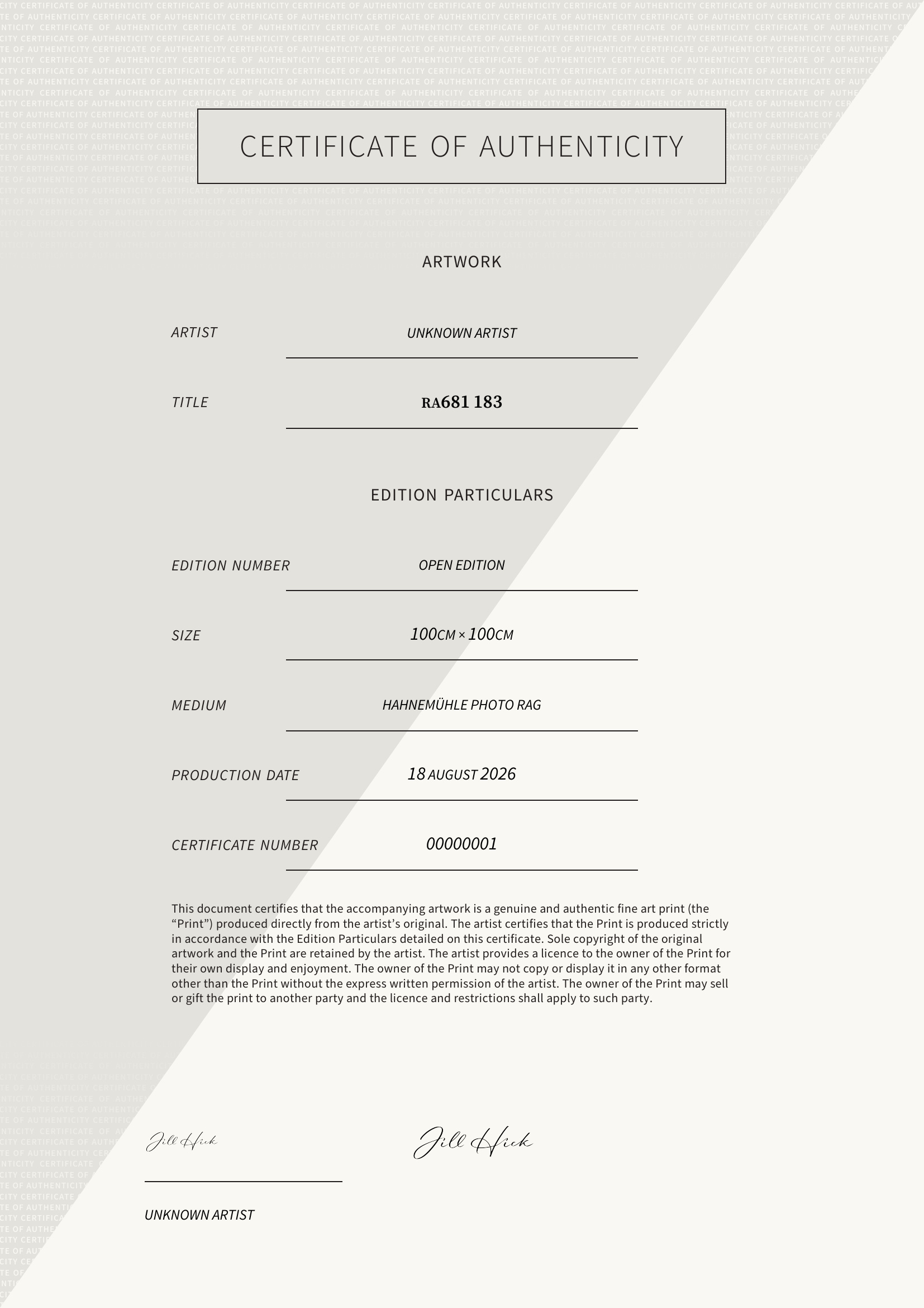 RA681 183 — Certificate of Authenticity